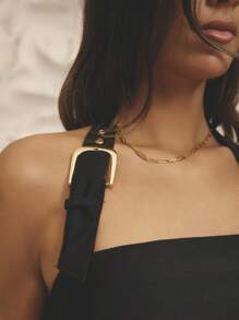 Aralina 挂脖金属扣细节时尚廓形夏季度假上衣 - 黑色 - 查看 3