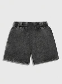 ROMWE MEN Street Life 男士松紧腰抽绳宽松水钻装饰休闲时尚短裤，夏季 - 黑色 - 查看 2