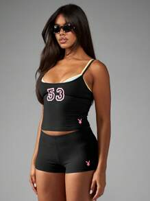 Missguided x Playboy 高腰短裤家居服街头服饰节日夏季海滩紧身短裤 - 黑色 - 查看 8