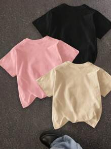 SHEIN Bolty 3pcs/Pack Hip-Hop Streetwear Graphic Tees, Vintage Style Casual Cartoon Pattern Short Sleeve T-Shirt For Tween Girls, Summer, School, Campus, College - Multicolor - View 2