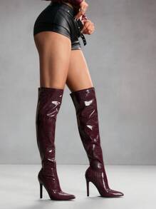 CUCCOO SZL Women Pointed Toe High Heel Sexy Fashion Party Nightclub Over-The-Knee Boots, Coffee Color, Super Stretchy - Coffee Brown - View 7