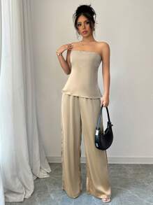 INAWLY Set de 2 piezas de top de tirantes y pantalones de unicolor casual para mujer, simple y de moda para uso diario
