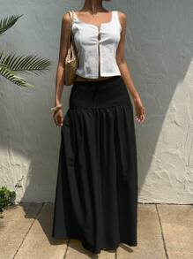 SHEIN EZwear Váy thắt eo màu đen giản dị cho nữ - màu đen - Xem 6