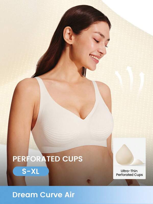 LUVLETTE Reggiseno aerosculturato senza fili, senza cuciture, traspirante, a balconcino, bianco, leggero, adesivo