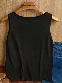 EMERY ROSE Atasan Sweater Rajut Kasual Motif Bunga Berongga Ukuran Plus untuk Wanita - Hitam - View 2