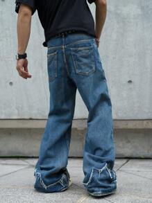 Manfinity EMRG Men's Pocketed Frayed Hem Relaxed Fit Bootcut Jeans - Medium Wash - View 2
