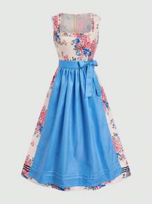 Fairmaia Váy Dirndl cổ vuông họa tiết chấm bi và hoa truyền thống của phụ nữ Đức, dành cho lễ hội Oktoberfest Váy Dirndl cổ điển không tay truyền thống của phụ nữ Đức Váy Dirndl cổ vuông, họa tiết hoa và tạp dề, dành cho lễ hội Oktoberfest, Halloween - Nhiều màu - Xem 1