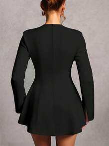 INAWLY 女士迷你纯色长袖镂空仿珍珠新年女装，适合情人节 - 黑色 - 查看 2