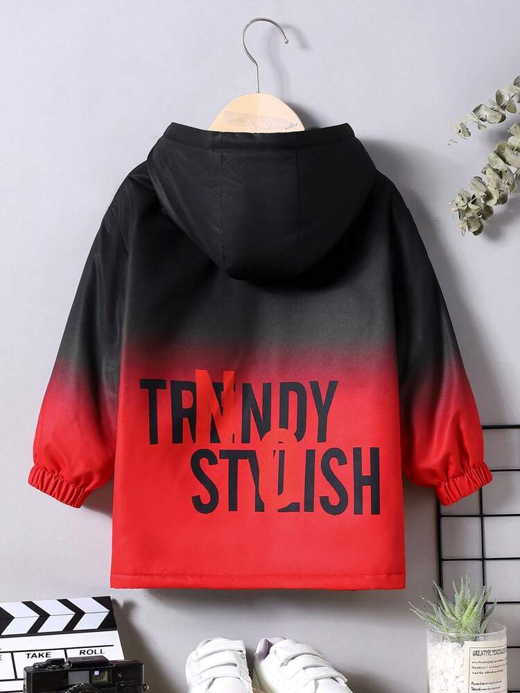 1pc Young Boys' Casual College Style Gradient Color Hooded Zipper Jacket With Letter Print Pattern Suitable For Street And School Scene Autumn And Winter