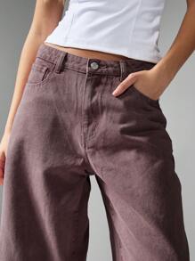 MISSGUIDED High Waisted Wide Leg Denim Jeans Retro Style Autumn Winter Fashion Palazzo Pants Classic Casual Wear Washable Full Length Bottoms - Burgundy - View 3