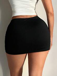 SHEIN SXY 女士性感休闲黑色迷你紧身裙（含内置短裤）黑色迷你裙 - 黑色 - 查看 2