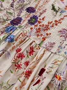 Franclia Plus Size Women's Wide Shoulder Sleeveless Waist Cinched Flared A-Line Floral Vacation Casual Dress