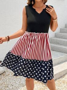 SHEIN LUNE Robe sans manches à rayures et motif étoilé, encolure échancrée, grande taille - Multicolore - Voir 3