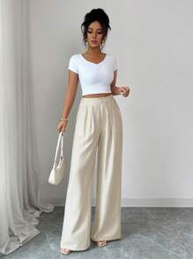 Elenzga Damen einfarbige Texturgewebe-Lässig Hose