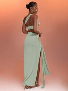 MUSERA Asymmetric One Strap Sleeveless Crop Top And Cut Out Ruched Side Split Maxi Skirt Summer Holiday Sexy Ibiza Fits Vacation Elegant Birthday Wedding Guest Fall Autumn Winter Date Night