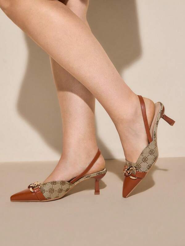 CUCCOO CURVES Scarpe da donna con cinturino a catena chunky, punta affusolata, tacco basso, comoda calzata larga, adatta per pendolarismo, appuntamenti, feste e altre occasioni