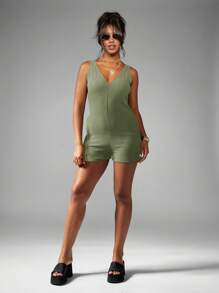 MISSGUIDED Loose Fit Summer Playsuit Sleeveless Romper Comfortable Cheesecloth Textured Jumpsuit Vacation Casual Festival Loungewear