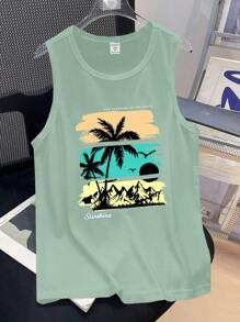 SHEIN Teens Boys' Casual Minimalist Sleeveless Vest, Suitable For Summer