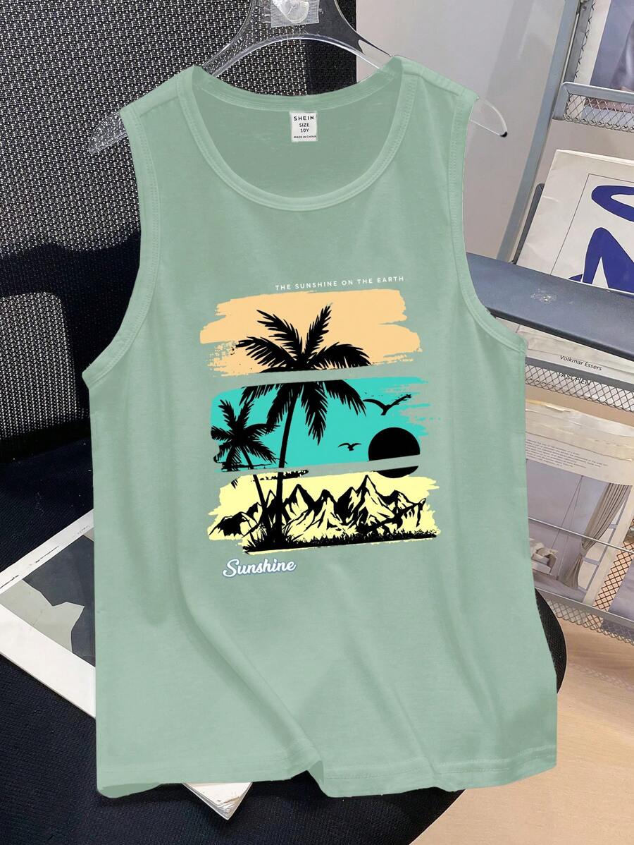 SHEIN Teens Boys' Casual Minimalist Sleeveless Vest, Suitable For Summer