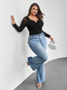 SHEIN Privé Camiseta girante delantero de malla en contraste - Negro - Ver 4