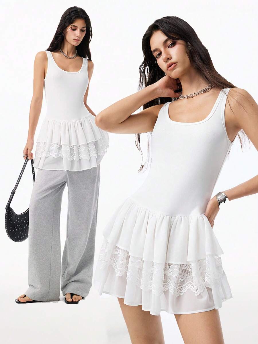 LYSMO 女式无袖白色休闲连衣裙 - 白色 - 查看 1