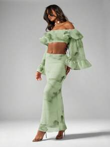 MISSGUIDED Ethereal Watercolor Tie Dye Maxi Skirt , Occasion Evening Party Wedding Guest Spring Summer Resort Wear