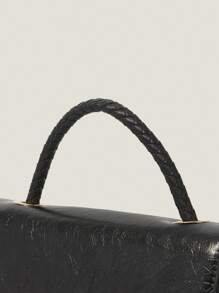 Muvela Bolso de mano de mujer, de unicolor, minimalista, multifuncional, práctico - Negro - Ver 6