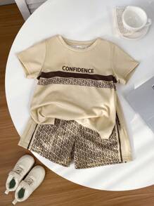 Set di maglietta a maniche corte casual e pantaloncini per ragazzi, adatto per outfit per bambini, abbigliamento per ragazzi, set per il ritorno a scuola dei ragazzi, adatto per feste di compleanno, feste serali, recite, cerimonie di apertura, uso quotidiano, scuola, viaggi, sport