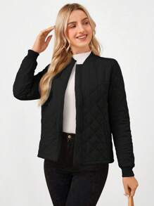 Wildy 女士休闲纯色菱形格纹飞行夹克秋冬季款