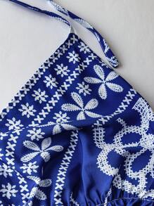 Sweetra SunnyBelle 女式加大码 V 领细肩带休闲热带花卉印花褶前连衣长裙，适合海滩、夏季女装 - 彩色 - 查看 3