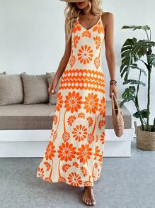 Breezaya Women's Casual Vacation Bohemian Style Dress - Orange - View 5
