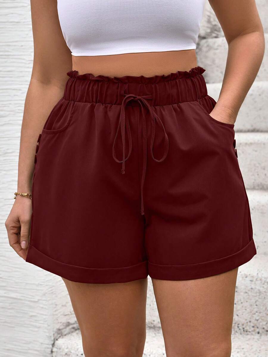 Calvaya Short slim élastique à taille haute de couleur unie, style casual grande taille