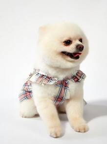 PETSIN Vestido ligero y transpirable con diseño a cuadros y lazo para mascotas, adecuado para primavera/verano, para gatos y perros - Multicolor - Ver 7