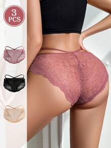 Wedaily 3件套女士蕾丝边比基尼内裤 - 彩色 - 查看 2