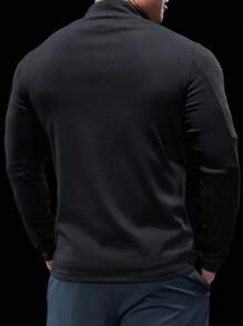 Gym Rark Men's Slim Fit Outdoor Sports Printed Long Sleeve Tees Fitted Shirt Fall Crew Neck Sports Jacket, Gym - Black - View 2