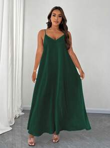 Maweii Plus Size Elegant Solid Color Spaghetti Strap Dress Maxi Women Outfit