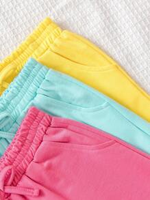 Set de 2 piezas para niñas pequeñas: camiseta de cuello redondo con estampado de dopamina colorido y pantalón de pierna recta con decoración de lazo, conjunto casual para el uso diario y deportes al aire libre, verano