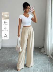 Elenzga Damen einfarbige Texturgewebe-Lässig Hose