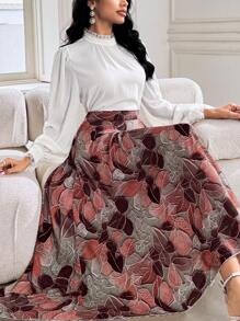 Modelyn Women Floral Print High Waist Elegant Fashion Skirt - Dusty Pink - View 1