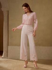 MOTF PREMIUM Bestickter Anzughose mit Bügelfalte