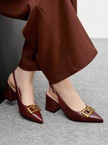 CUCCOO BIZCHIC Women's Classic Simple Burgundy Peep Toe Chunky Heels, Versatile For Commuting, Dating, Party, Holiday, Wedding