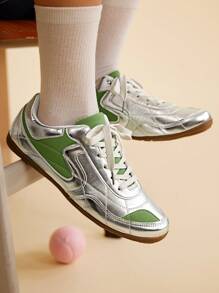 CUCCOO EASI 女式黑色复古休闲运动鞋 - 銀色 - 查看 2