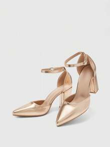 CUCCOO BIZCHIC Modische Ankle-Band Pumps mit Spitzschuh und Plateauabsatz aus Champagner-Material, bequem für den Arbeitsweg, Dates, Partys, Festivals und verschiedene Anlässe - Champagnerfarben - Übersicht 6