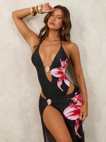 Swim Glamine 女士海滩度假印花连体泳衣和裹身裙套装 - 彩色 - 查看 1