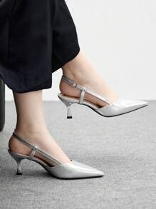 CUCCOO BIZCHIC Women's Pointed Toe Thin Heel Silver Elegant Commute, Party, Work Pumps With Buckle Strap - Silver - View 5