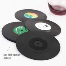 SHEIN 6pcs/Set Colorful Retro Vinyl Record Disk Coasters For Drinks Vinyl Record Coaster Set Coffee Table Decor