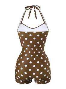 Swim Vcay 1 bộ đồ bơi liền thân in họa tiết chấm bi cho nữ, đi nghỉ mát & đi biển - Cà phê nâu - Xem 2