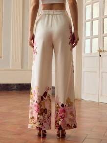 ZEYLAH Women's Floral Print Loose Elegant Wide Leg Pants, Spring/Summer - Multicolor - View 3