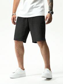 Manfinity Hypemode Quần short denim cài nút thời trang dành cho nam, thích hợp mặc hàng ngày vào mùa hè Quần short jean đen nam - màu đen - Xem 5