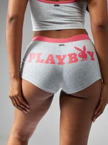 Missguided x Playboy Collection Co-Ord Ruched Front Short Set Loungewear Cami And Boy Short Comfort Set - Light Grey - View 6